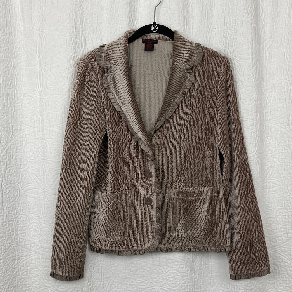 Sara Isabella Women's Taupe Crushed Velvet Cocktail Jacket sz PM